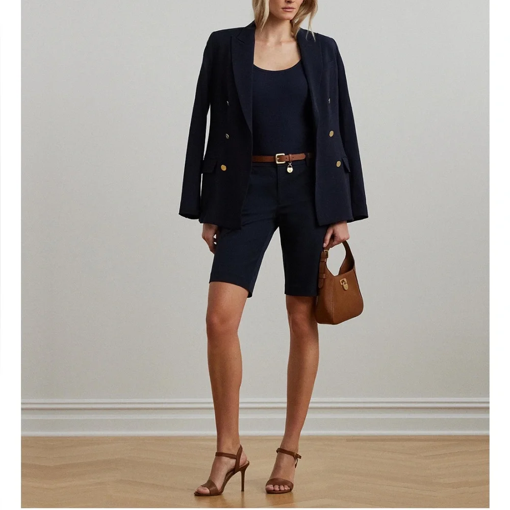 NEW Lauren Ralph Lauren Navy Blue Bermuda Shorts Plus Size 20W NWT Gold Hardware